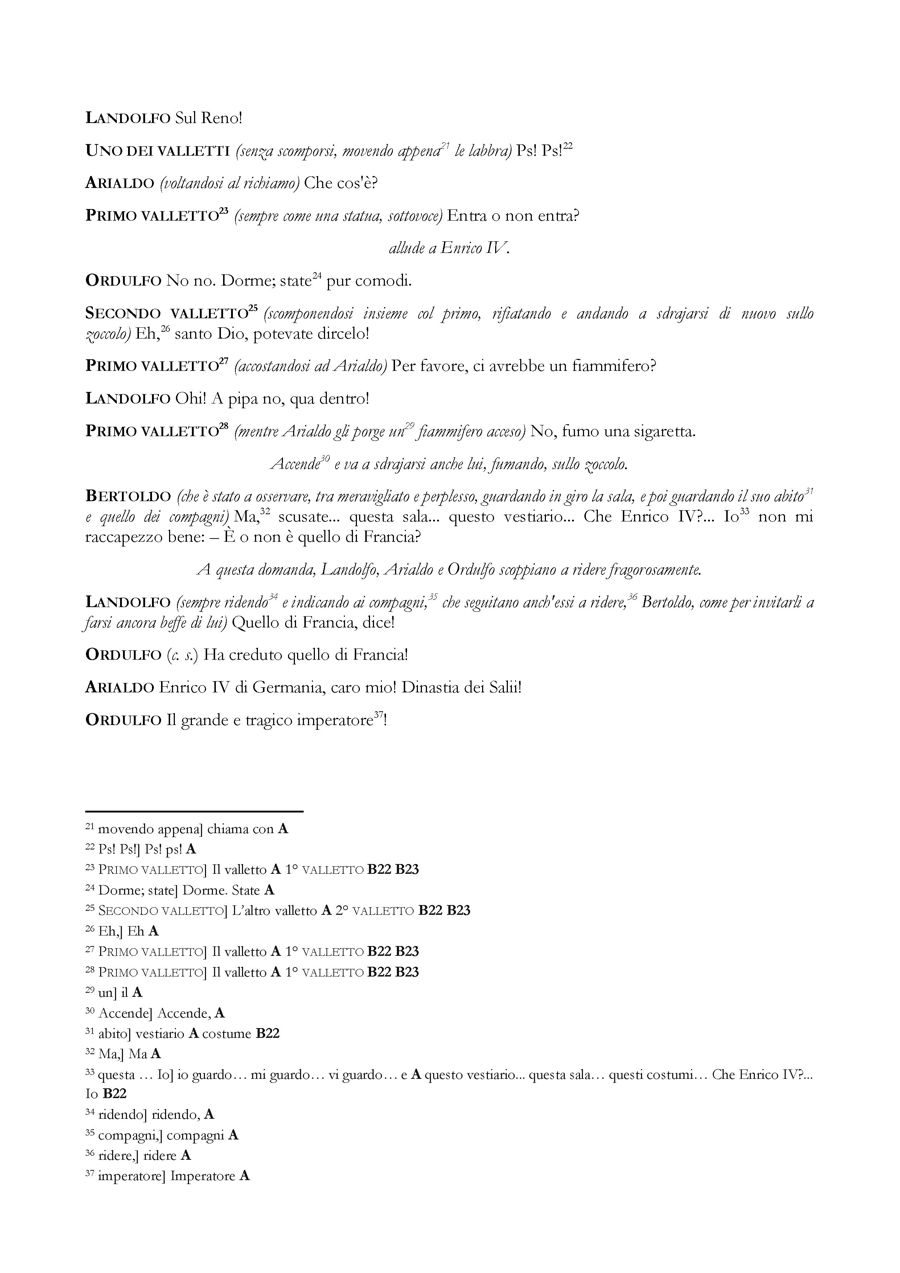 Enrico IV, pagina 4 dell'edizione critica, con l'apparato delle varianti a piè di pagina.